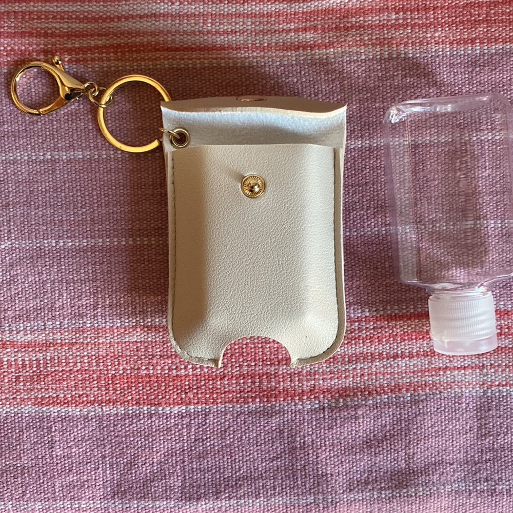 Reusable Hand Sanitizer Holder - key chain Faux Leather Ivory - Picture 3 of 7